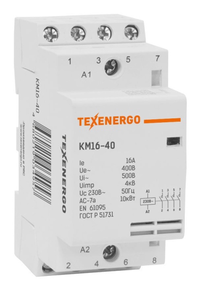 te00365825_Контактор модульный 16A 220В 4НО (3 мод.) (KM16-40) Texenergo