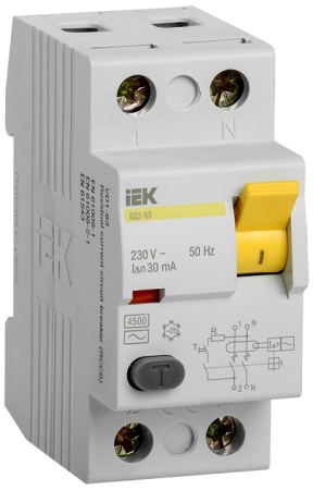 54_Выключатель дифференциального тока УЗО 2п 25А/30мА ВД1-63 AC IEK