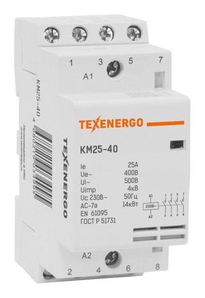 te00365829_Контактор модульный 25A 220В 4НО (2 мод.) (KM25-40) Texenergo