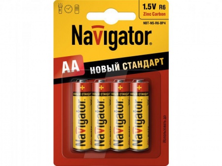 5 014_Батарейка АА солевая 1,5 V NBT-NS-R6-SH4 (4шт) блистер Navigator